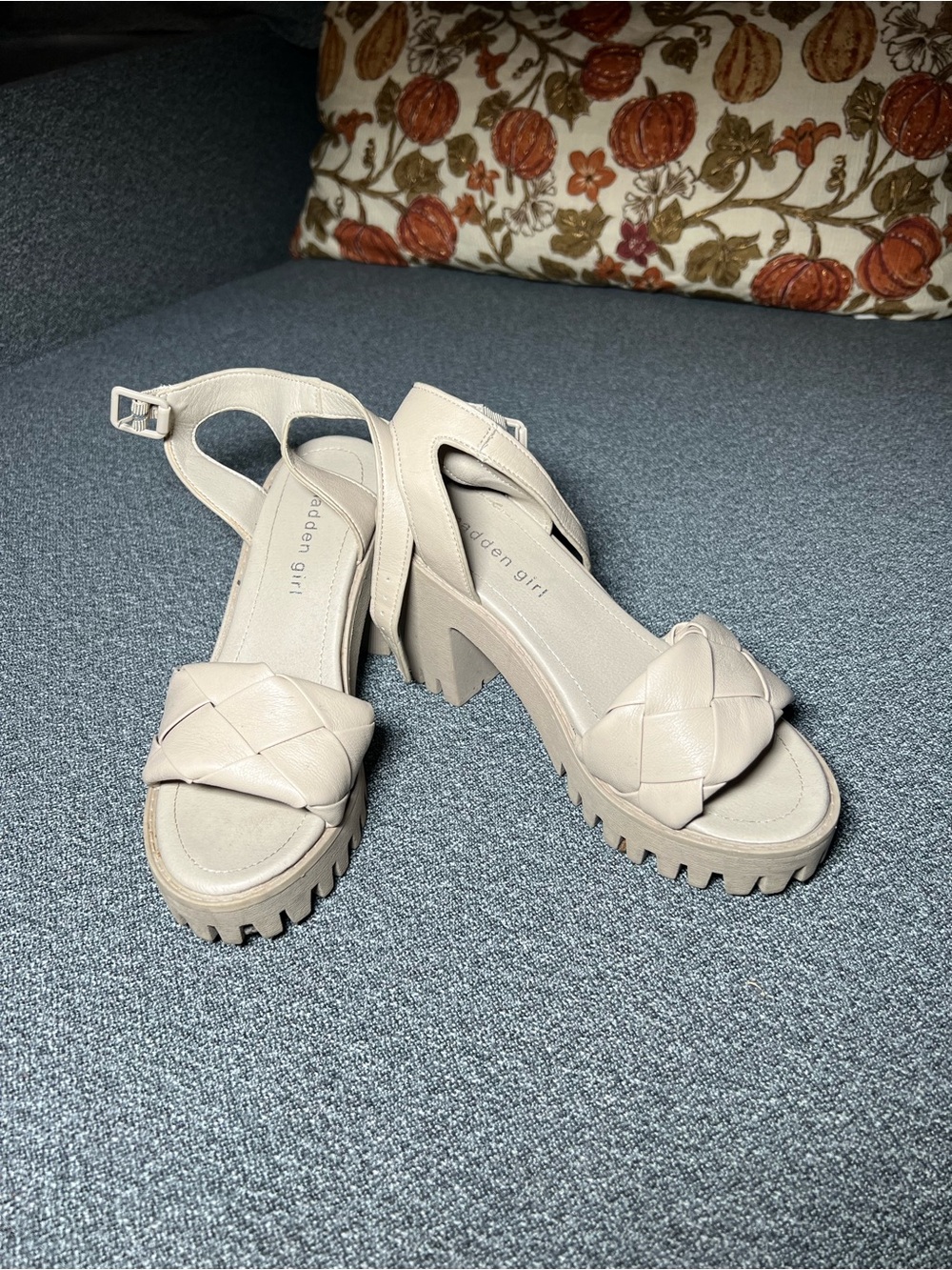 Madden Girl Neutral Woven Chunky-Heel Sandals